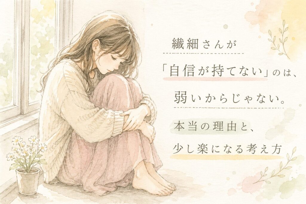 繊細さんが自信を持てない理由を表した水彩イラスト