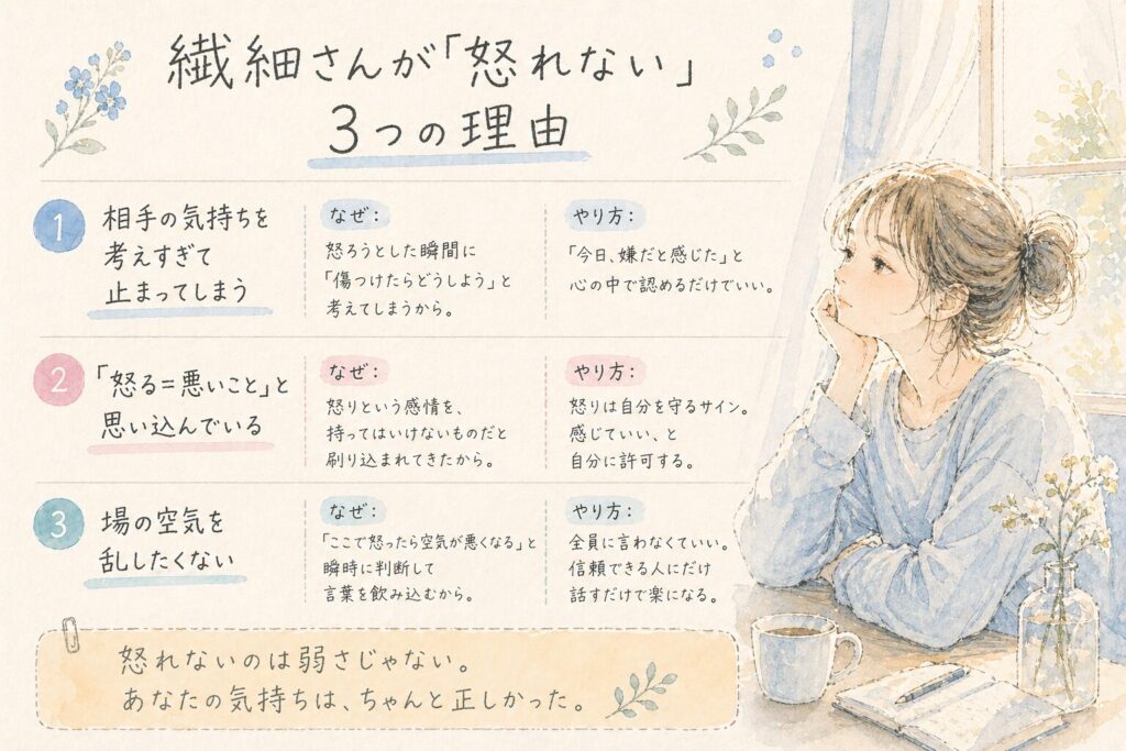 繊細さんが怒れない理由を表した水彩イラスト