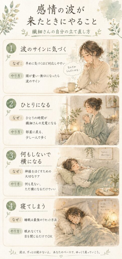 感情の波が来たときにやること4ステップをまとめたインフォグラフィック
