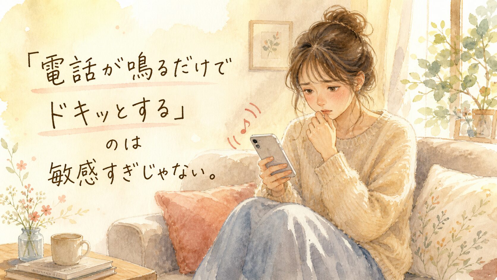 繊細さんが電話が苦手な理由を表した水彩イラスト