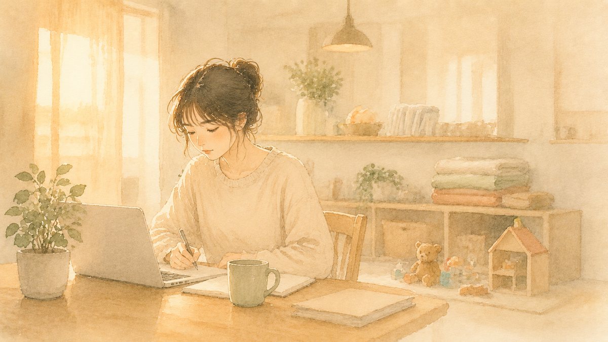 家の生活音のなかで作業に集中する繊細さんのイラスト