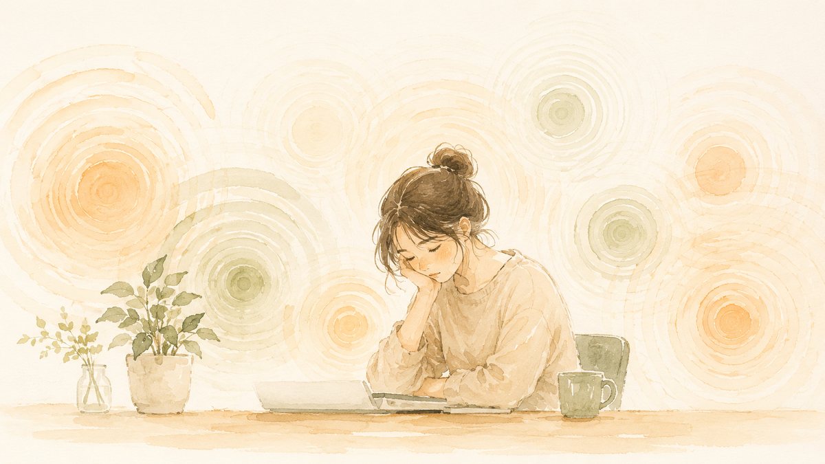 小さな音が次々と押し寄せて疲れている繊細さんのイラスト